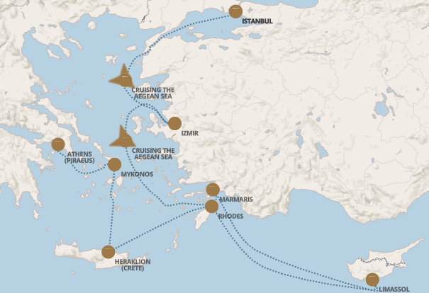 Mapa Estambul a Atenas