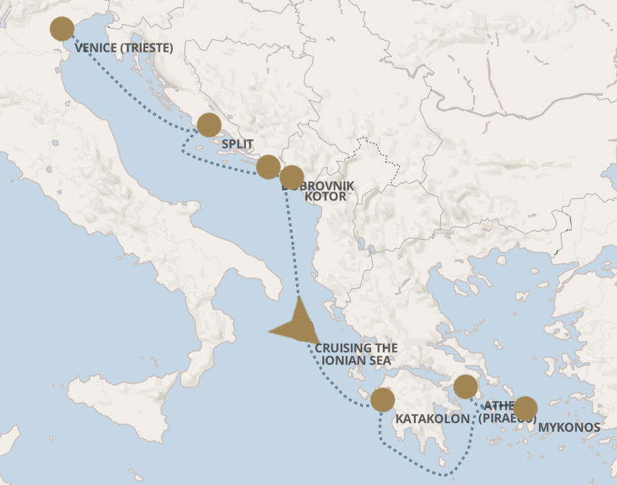 Mapa Trieste a Atenas